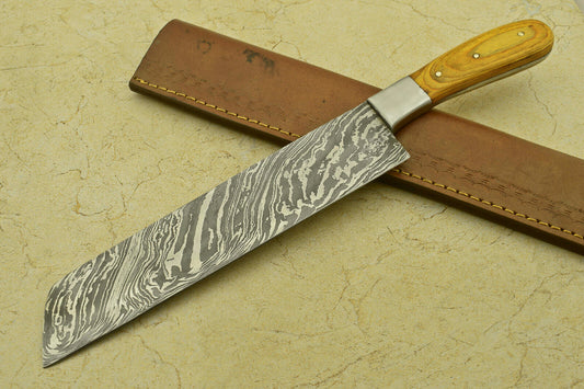 Custom Handmade Forged Damascus Steel Chef Kitchen Knife with Pakka Wood Handle – 13" Professional Knife