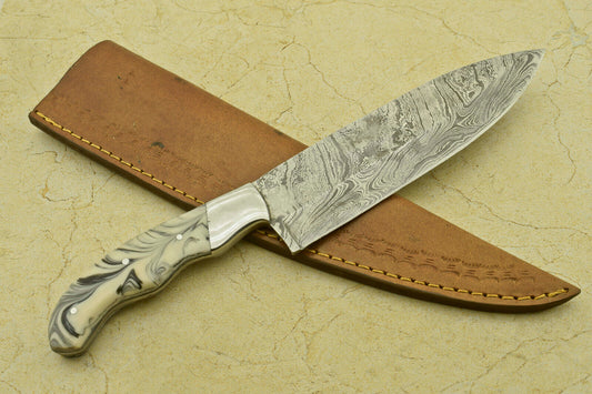 Custom Handmade Forged Damascus Steel Chef Kitchen Knife with Resin Handle – 11.75" Professional Knife