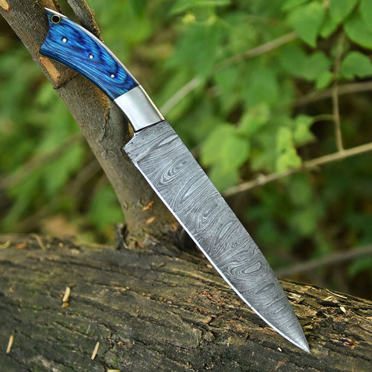 Custom Handmade Forged Damascus Steel Chef Knife | 12" Fixed Blade Kitchen Tool

