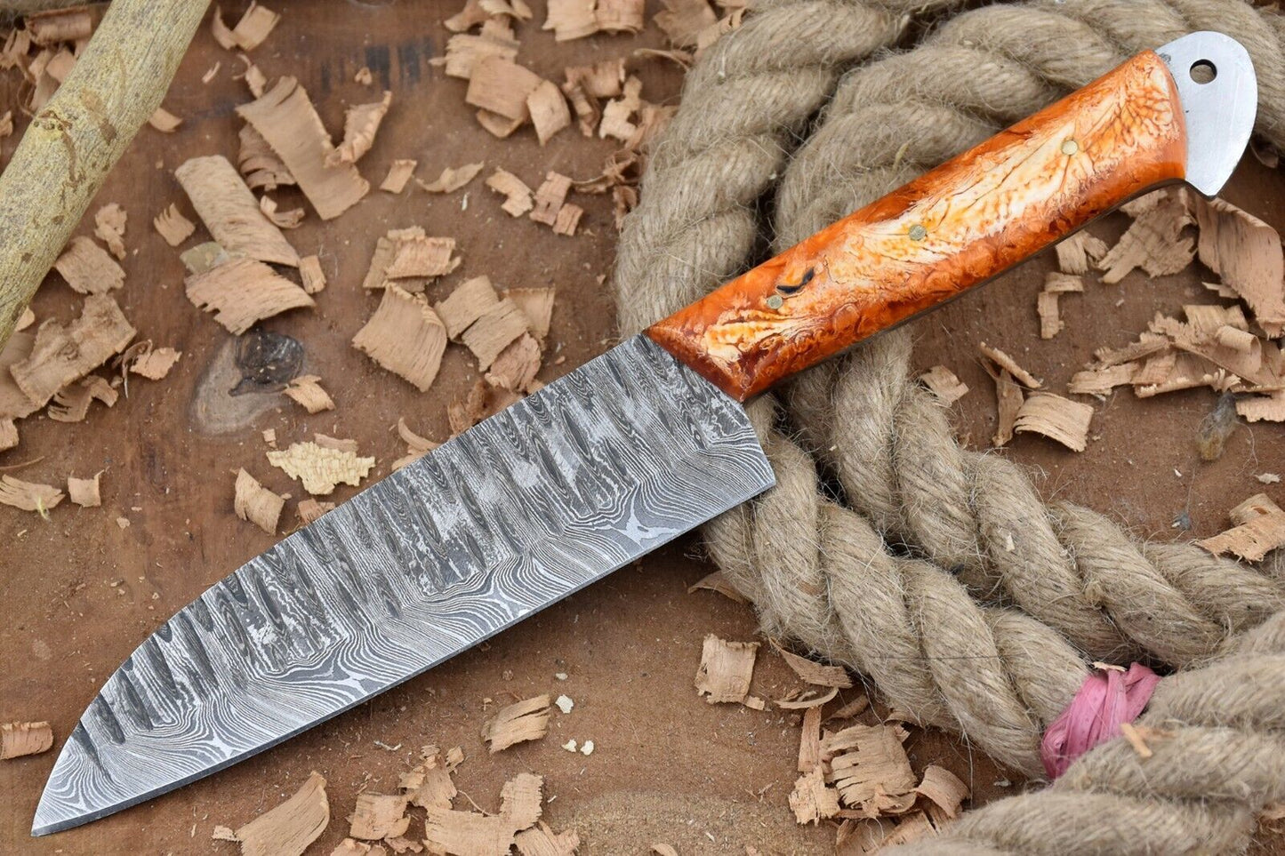 Custom Handmade Forged Damascus Steel Chef Knife with Pink & White Handle