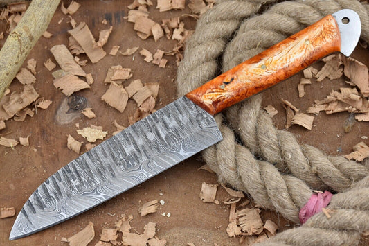 Custom Handmade Forged Damascus Steel Chef Knife with Pink & White Handle