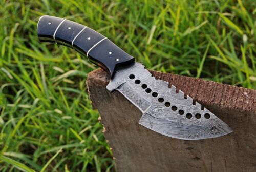 Custom Handmade Forged Damascus Steel Hunting Tracker Fixed Blade Knife Full Tang with Leather Sheath