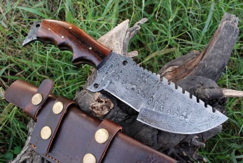 Custom Handmade Forged Damascus Steel Hunting Tracker Knife | Fixed Blade