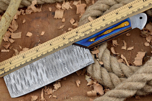Custom Handmade Forged Damascus Steel Kitchen Chef Cleaver Knife with Leather Sheath