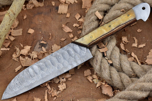 Custom Handmade Forged Damascus Steel Kitchen Chef Knife – 11" Blade with Yellow Handle