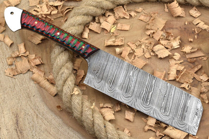 Custom Handmade Forged Damascus Steel Kitchen Chef Knife – 11" Multi Dollar Handle