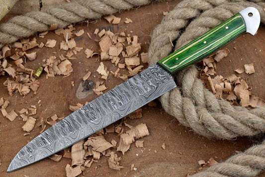 Custom Handmade Forged Damascus Steel Kitchen Chef Knife – 12" Overall, 7" Blade