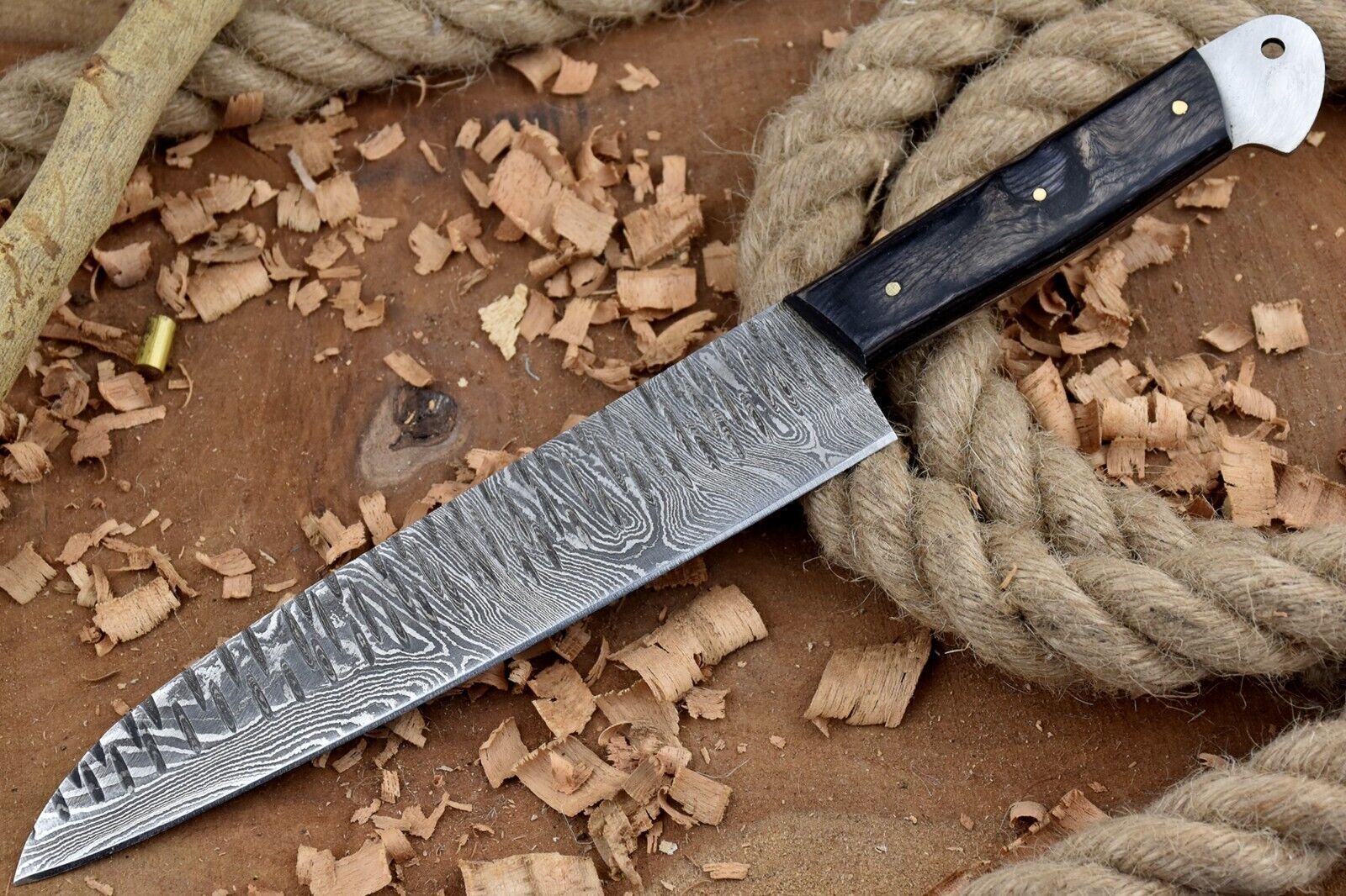 Custom Handmade Forged Damascus Steel Kitchen Chef Knife – 12" Overall, 7" Blade, Leather Sheath
