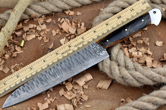 Custom Handmade Forged Damascus Steel Kitchen Chef Knife – 13" Full Tang with Leather Sheath