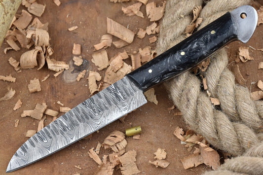 Custom Handmade Forged Damascus Steel Kitchen Chef Knife – 9" Blade with Black & Brown Dollar Handle