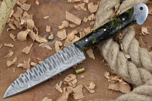 Custom Handmade Forged Damascus Steel Kitchen Chef Knife – 9" Blade with Black & Green Raisin Handle