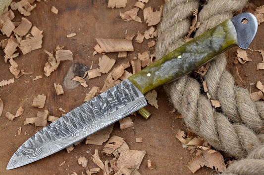Custom Handmade Forged Damascus Steel Kitchen Chef Knife – 9" Blade with Green Raisin Handle