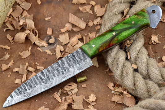 Custom Handmade Forged Damascus Steel Kitchen Chef Knife – 9" Full Tang with Leather Sheath