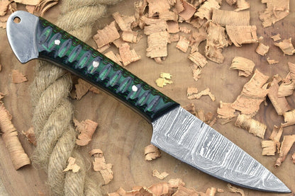 Custom Handmade Forged Damascus Steel Kitchen Chef Knife – 9" Green & Black Dollar Handle