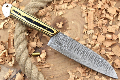 Custom Handmade Forged Damascus Steel Kitchen Chef Knife – Black & White Dollar Thappa Handle
