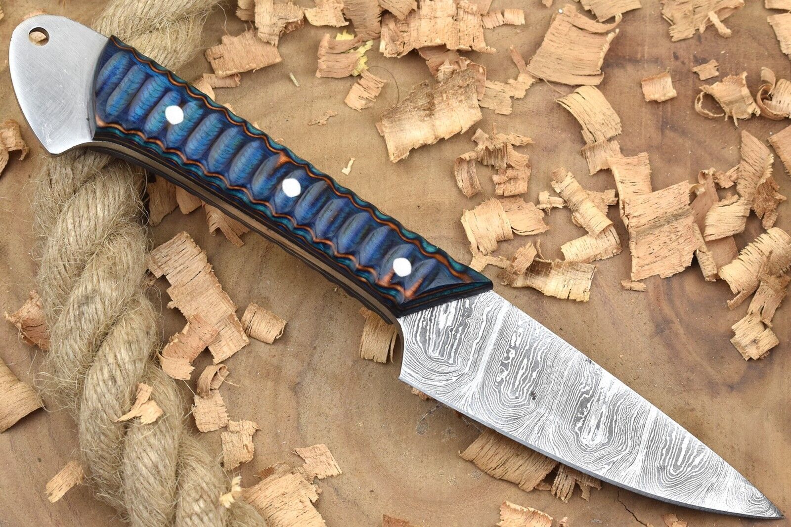 Custom Handmade Forged Damascus Steel Kitchen Chef Knife – Blue & Brown Dollar Sheet Handle