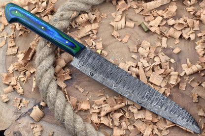 Custom Handmade Forged Damascus Steel Kitchen Chef Knife – Blue & Green Dollar Thappa Handle