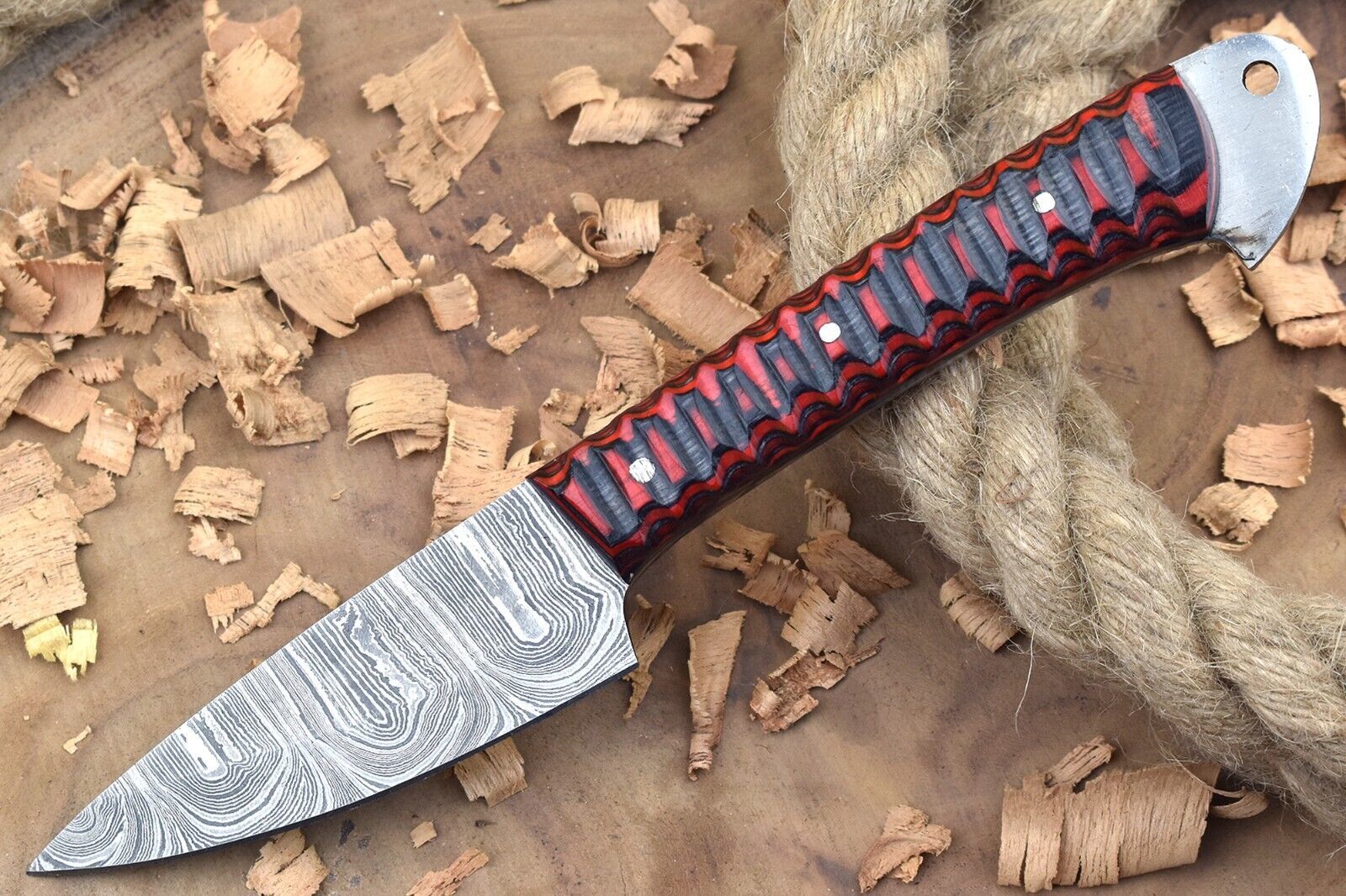 Custom Handmade Forged Damascus Steel Kitchen Chef Knife – Red & Black Dollar Handle

