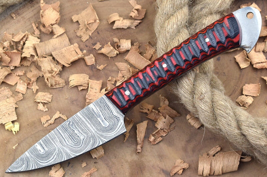 Custom Handmade Forged Damascus Steel Kitchen Chef Knife – Red & Black Dollar Handle

