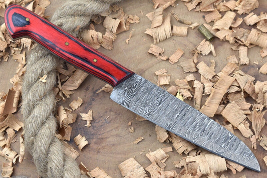 Custom Handmade Forged Damascus Steel Kitchen Chef Knife – Red & Black Dollar Thappa Handle