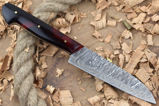 Custom Handmade Forged Damascus Steel Kitchen Chef Knife – Red & Black Resin Handle