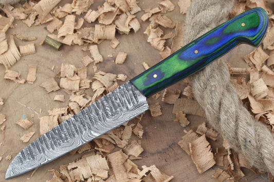 Custom Handmade Forged Damascus Steel Kitchen Chef Knife with Blue & Green Dollar Thappa Handle