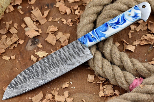 Custom Handmade Forged Damascus Steel Kitchen Chef Knife with Leather Sheath