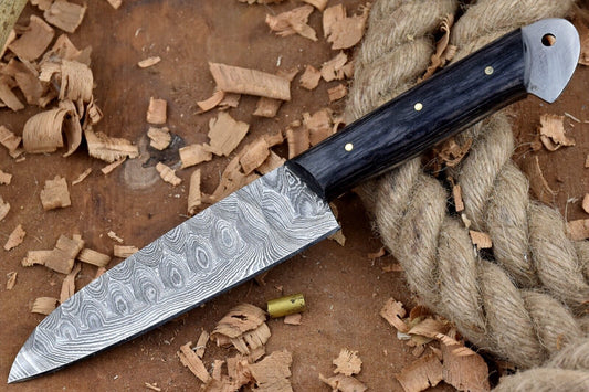 Custom Handmade Forged Damascus Steel Kitchen Chef Knife with Leather Sheath – 9 Inch Overall