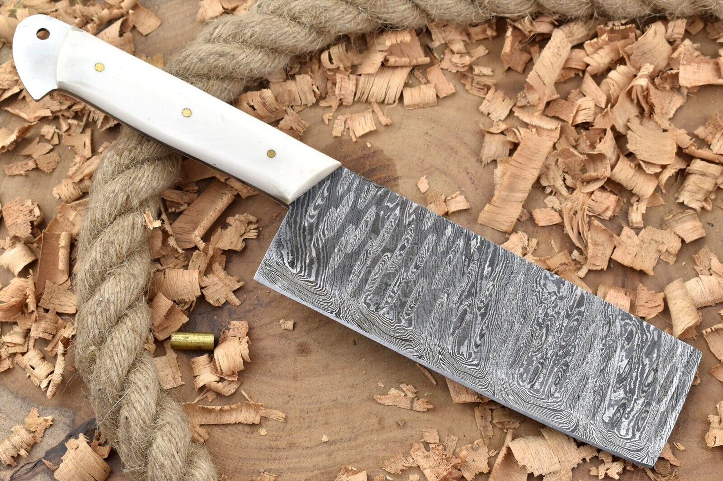 Custom Handmade Forged Damascus Steel Kitchen Chef Knife with Natural Bone Thappa Cleaver Handle

