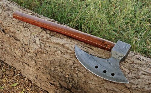 Custom Handmade Forged Damascus Steel Tomahawk Hatchet Axe Integral with Leather Sheath