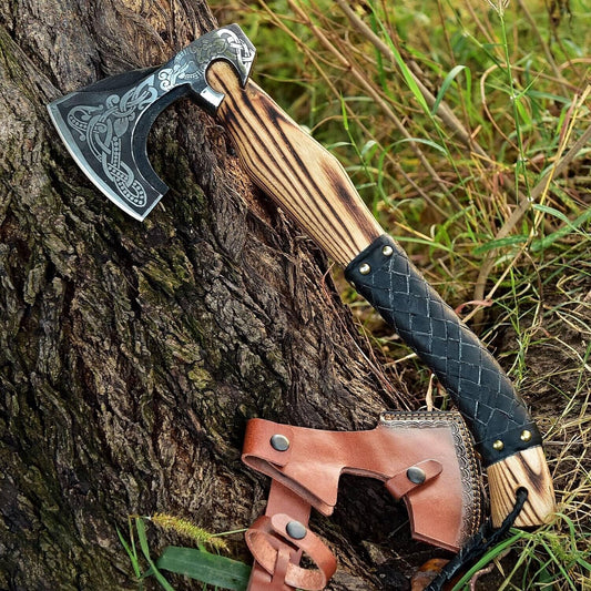 Custom Handmade High Carbon Steel Medieval Viking Axe Hatchet 17.5 Inch