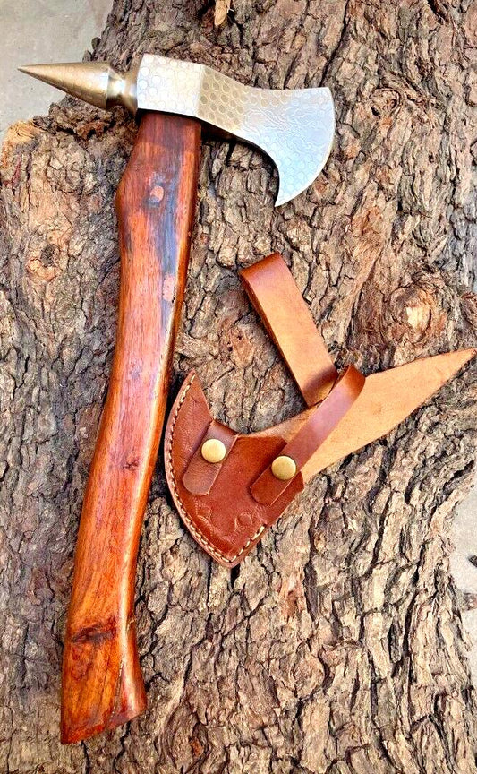 Custom Handmade High Quality Steel Axe Viking Axe with Wooden Handle and Leather Sheath