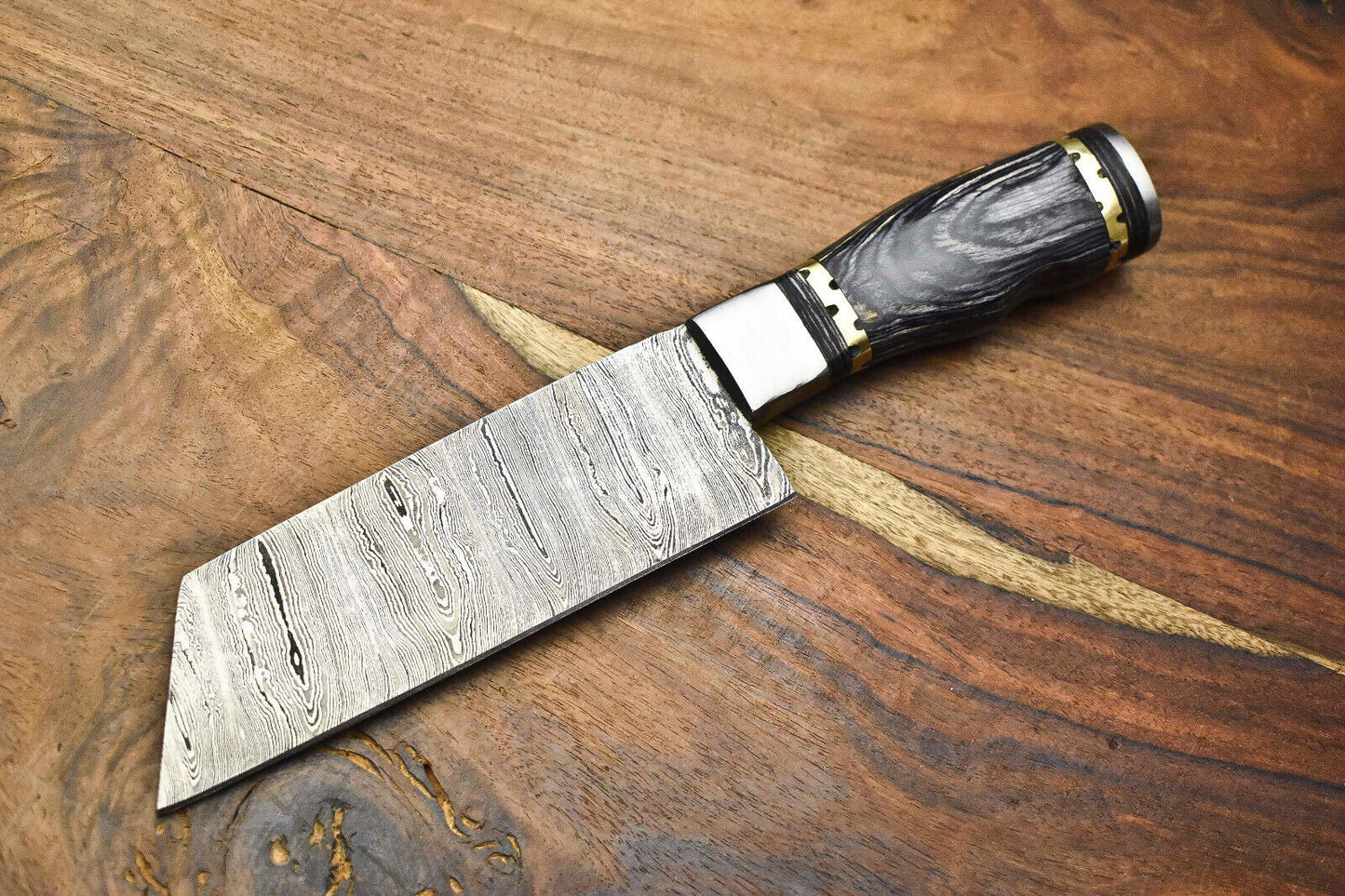 Custom Handmade San Mai Damascus Steel Chef Knife, Walnut & Resin Handle