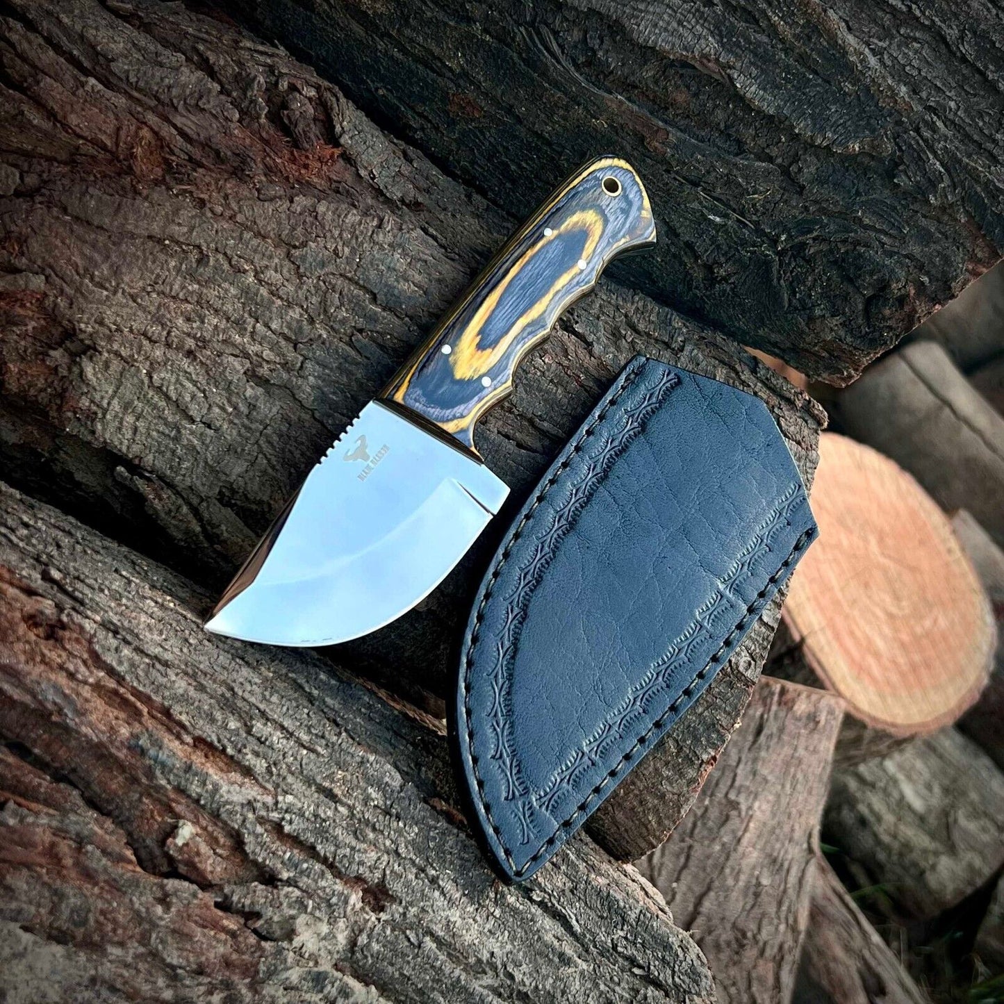 Custom Handmade Skinner – 12C27 Stainless Steel Fixed Blade, Exotic Wood Handle, Leather Sheath