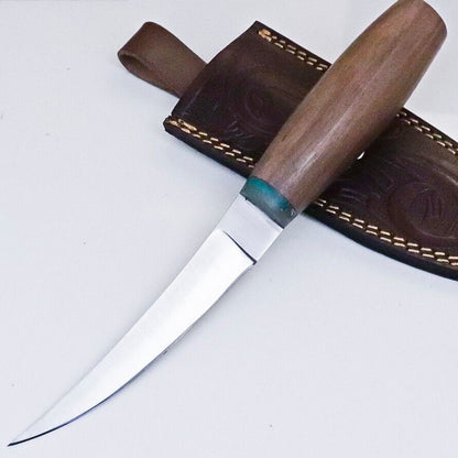 Custom Handmade Skinner – D2 Tool Steel Blade, Hardwood Handle, Leather Sheath