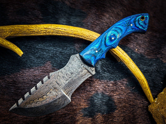 Custom Handmade Skinner Hunting Knife D2 Tool Steel with Camel Bone Handle and Leather Sheath