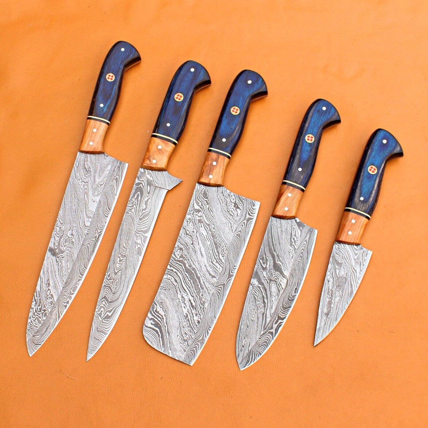 Custom Handmade Twist Damascus Steel Chef Set with Sheath Hunting Knife – Premium Quality