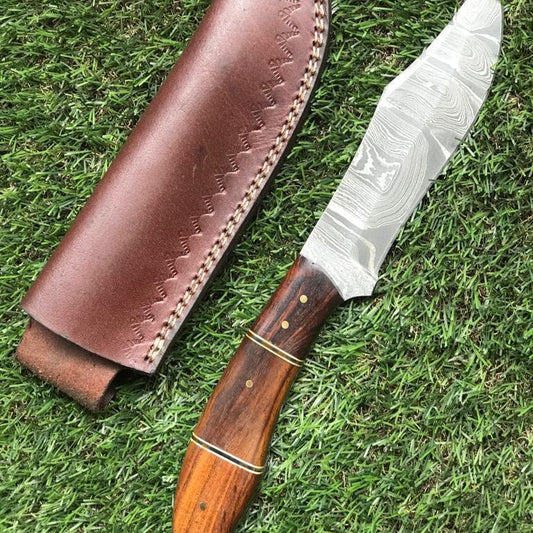 10.75" Custom Handmade Twist Damascus Steel Fixed Blade Hunting Bowie Knife with Leather Sheath