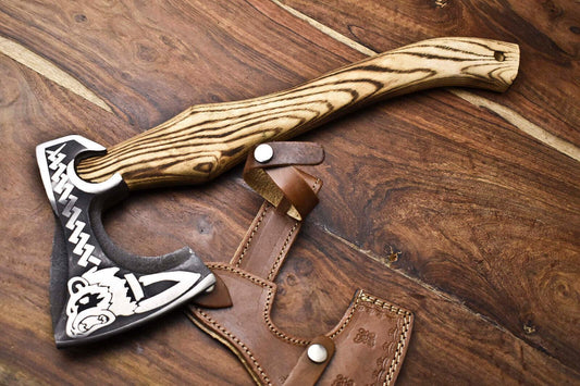 Custom Handmade Viking Axe High Carbon Steel Axe With Wood Handle & Leather Sheath 