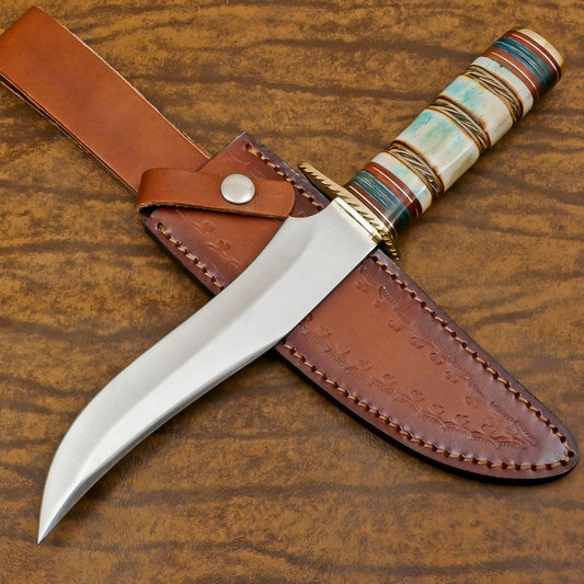 Custom Hunting Knife Handmade 13" D2 Steel Bowie Knife With Bone Handle