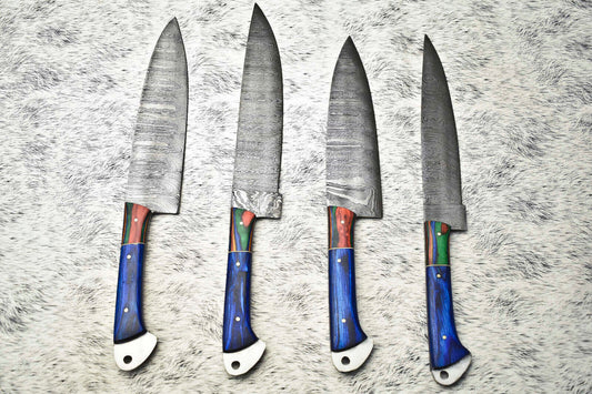Custom Lot Of 4 Handmade Hammered Damascus Steel Blade 