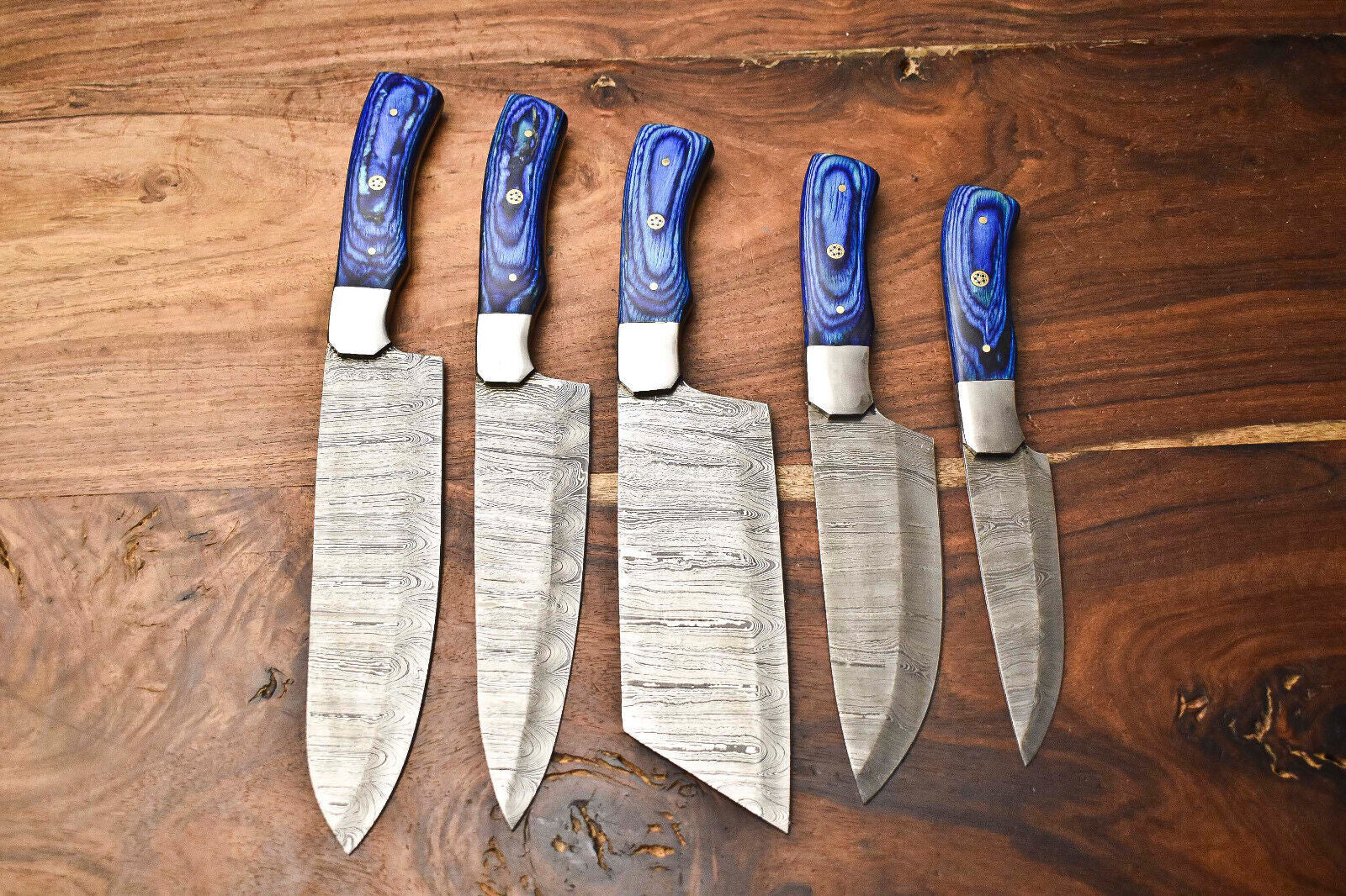 Custom Lot Of 5 Handmade Hammered Chef Set Knife