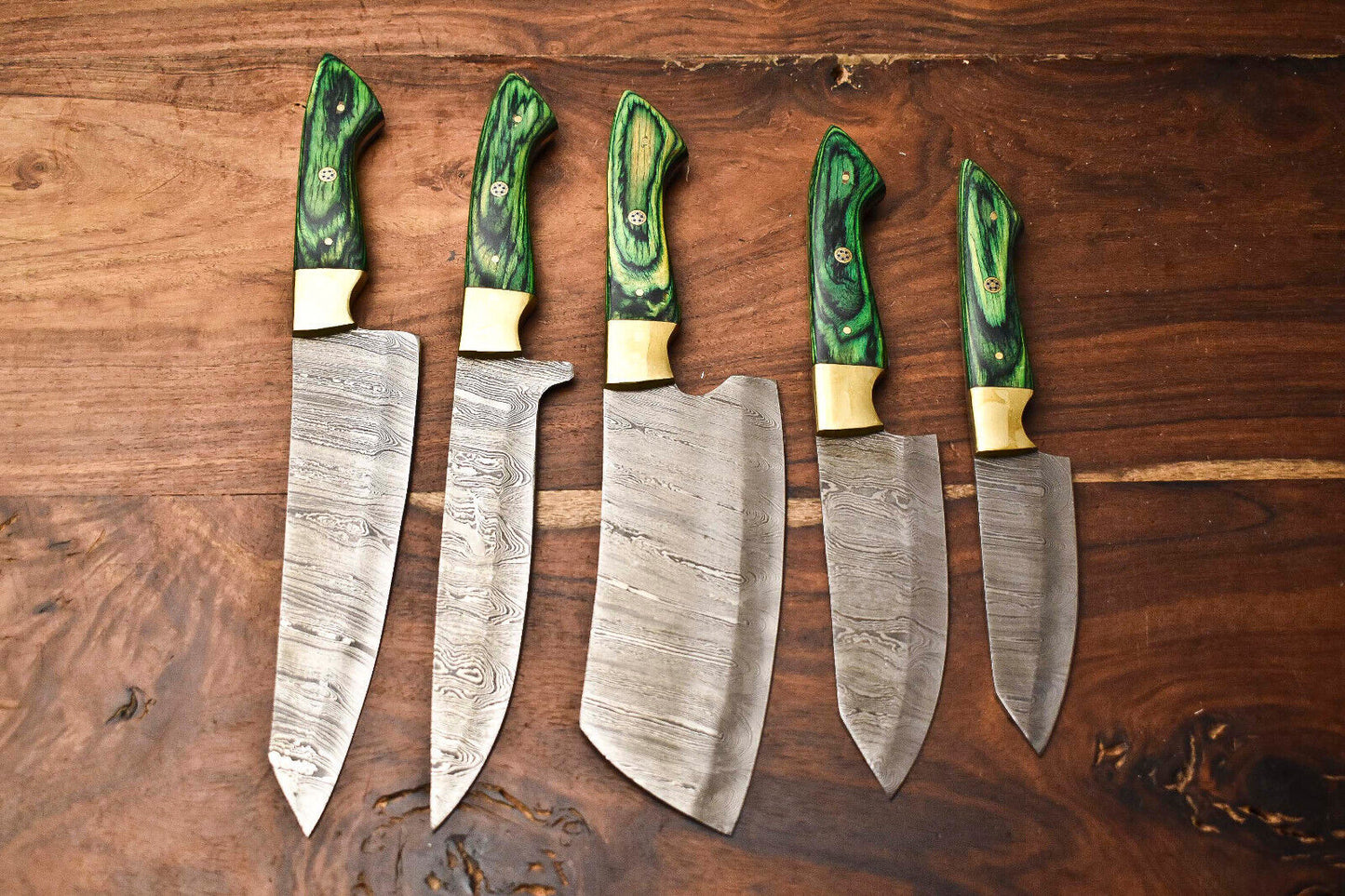 Custom Lot Of 5 Rare Handmade Damascus Steel Blade Chef Set Knife