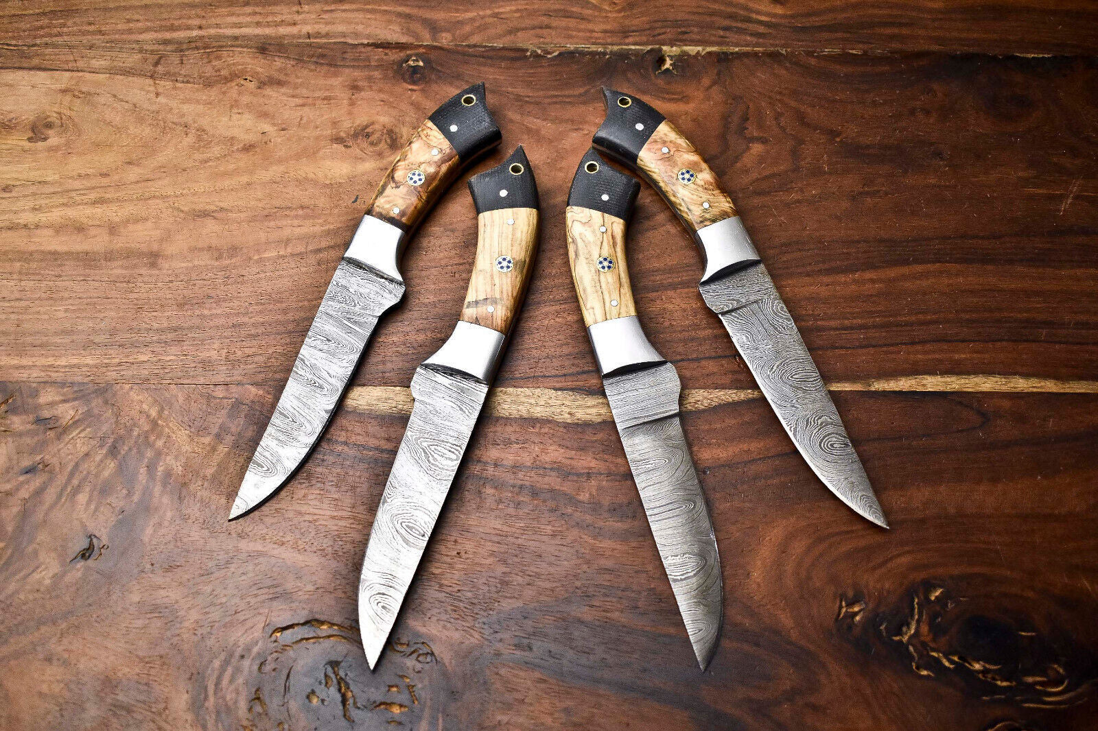 Custom Lot of 4 Handmade Hammered Damascus Steel  Chef Knife Set
