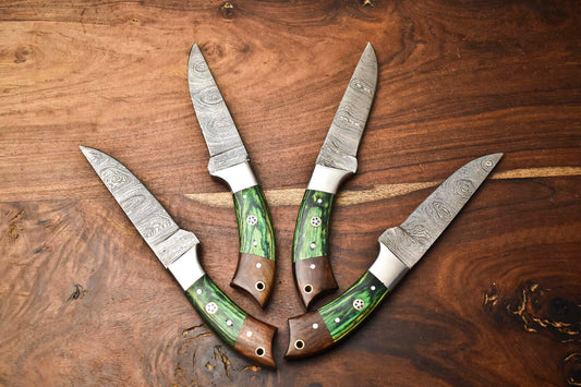 Custom Lot of 4 Rare Handmade Damascus Steel Blade Chef Knife Set – 100% Handmade