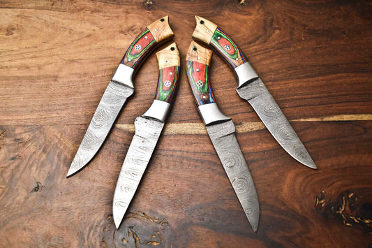 Custom Lot of 4 Rare Handmade Damascus Steel  Chef Knife Set