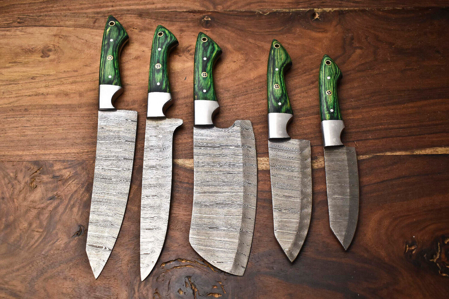 Custom Lot of 5 Handmade Hammered Damascus Steel Blade Chef Set Knife – Premium Forged Kitchen Knives