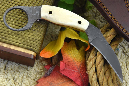 Custom Made D2 Tool Steel Karambit Handmade Knife With Camel Bone Handle 