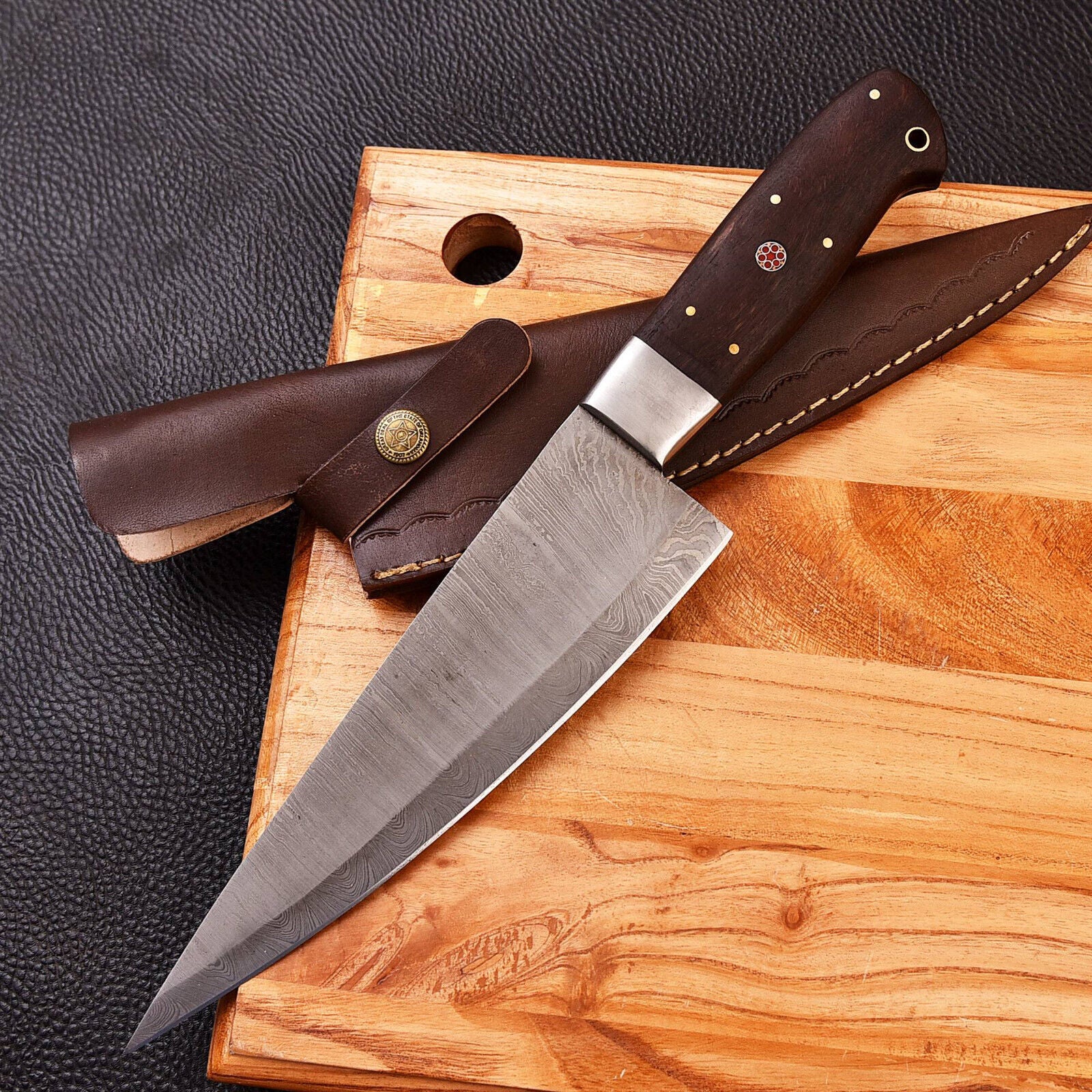 Custom Made Forged Damascus Steel Kitchen Chef Hunting Knife Wood Handle