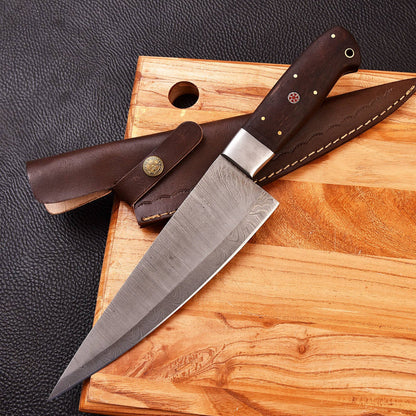 Custom Made Forged Damascus Steel Kitchen Chef Hunting Knife Wood Handle